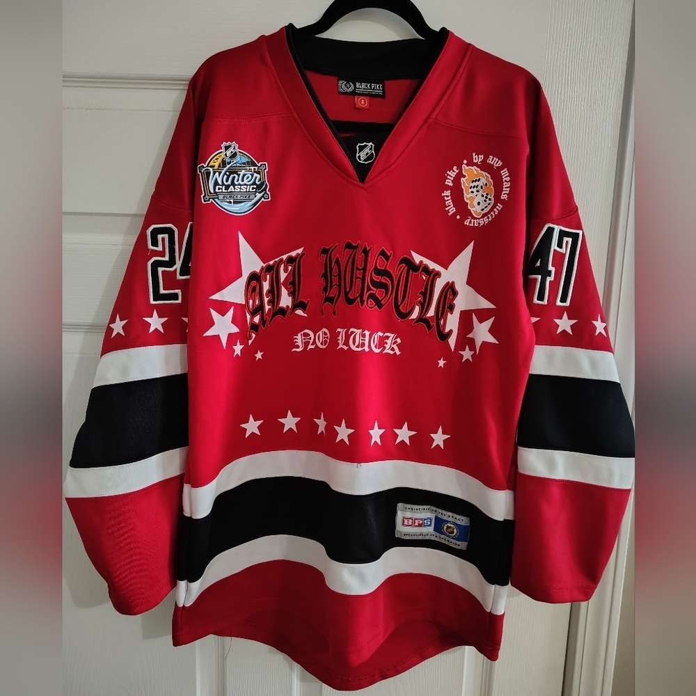 Black Pike 247 All Hustle No Luck Embroidered Hockey Jersey